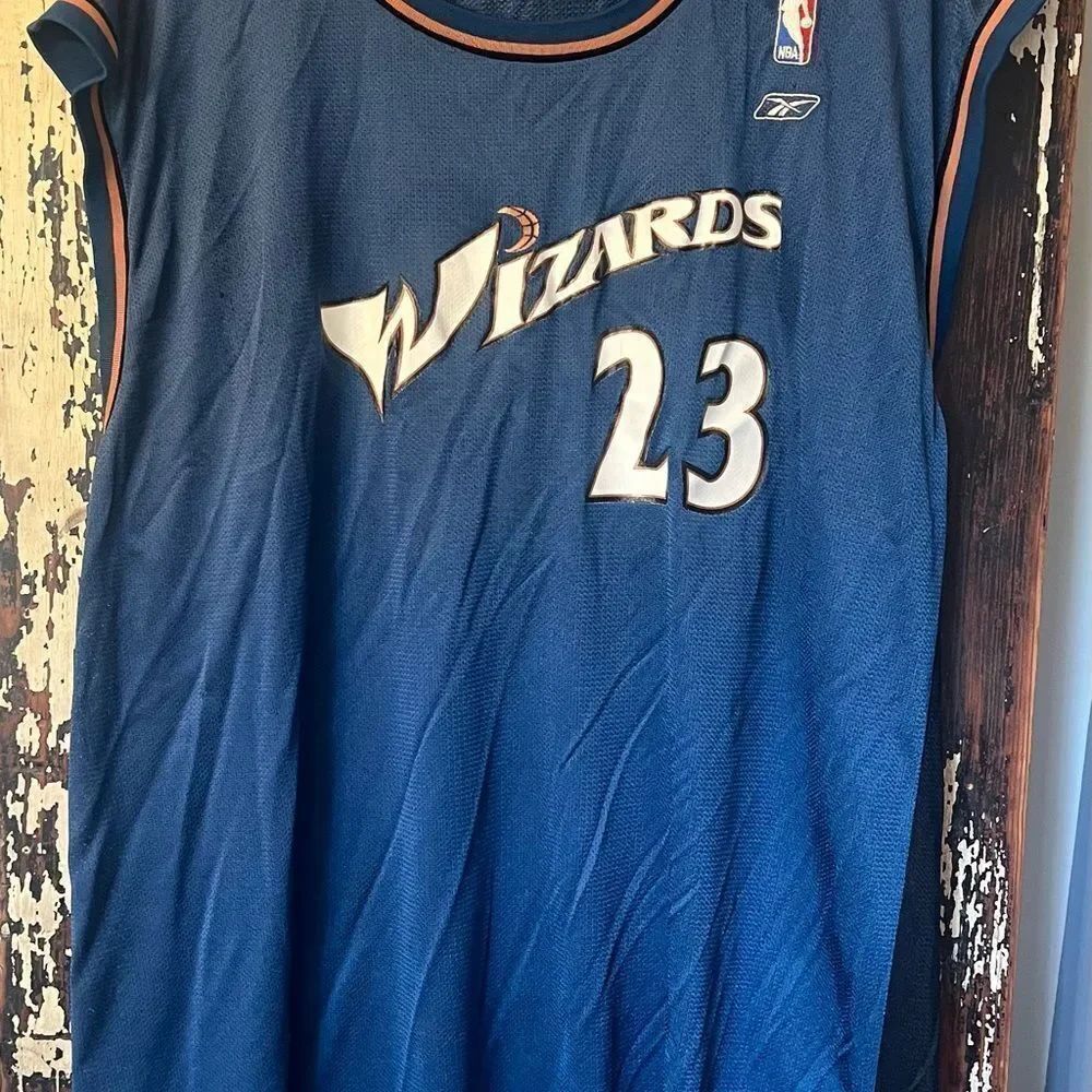 Michael Jordan Wizards #23 Jersey Reebok Navy Blue Jersey with Orange Trim 3XL